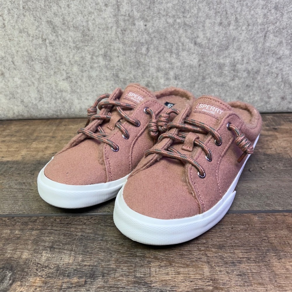 Sperry Top Sider Women's Pink Wool Lined Slip On Sneakers Mule Shoes Sz 8.5 NWOB